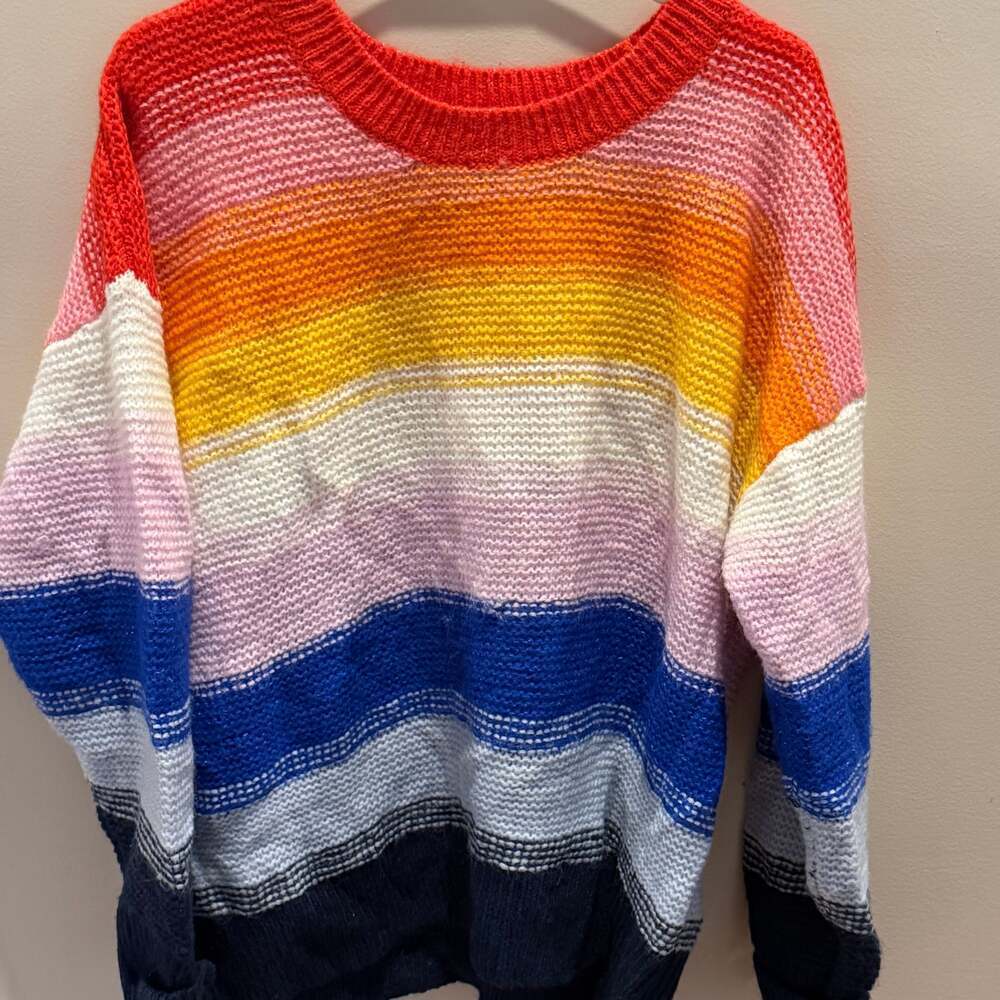 Old Navy Women's Size Large  Rainbow Stripe Knit Colorful Textured Sweater